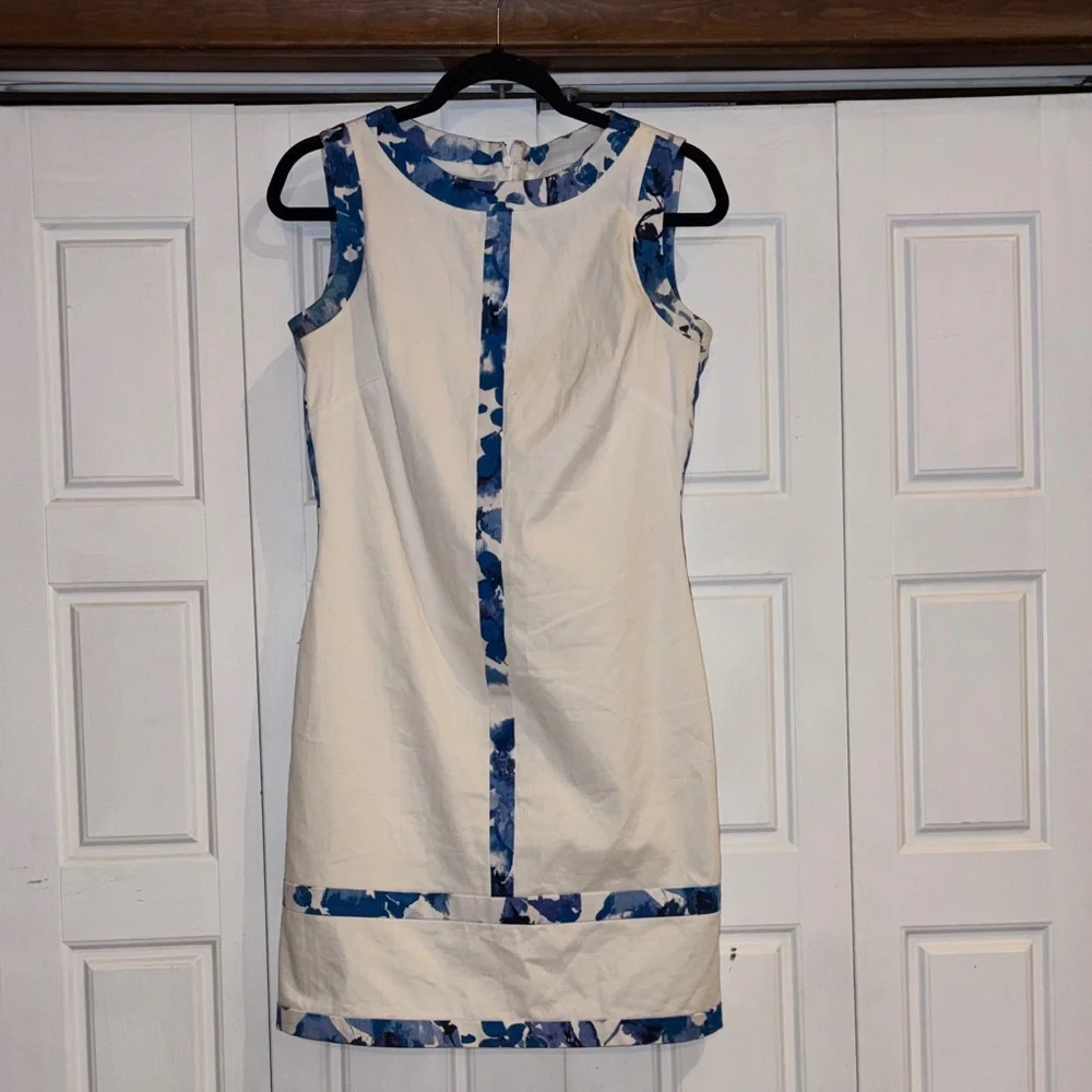 Lauren Ralph Lauren White Dress with Blue Floral Accents - Picture 1 of 9